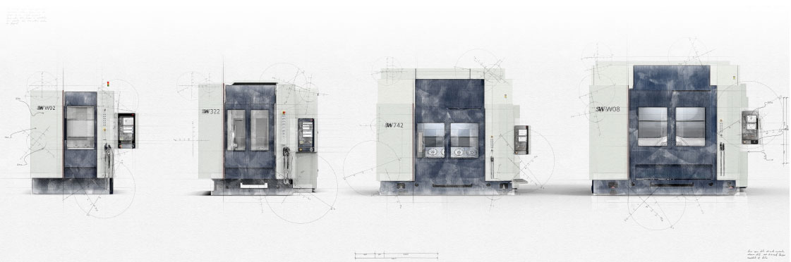 Mehrere SW-Maschinen nebeneinander Sketch-Optik Bild einer SW-Maschine