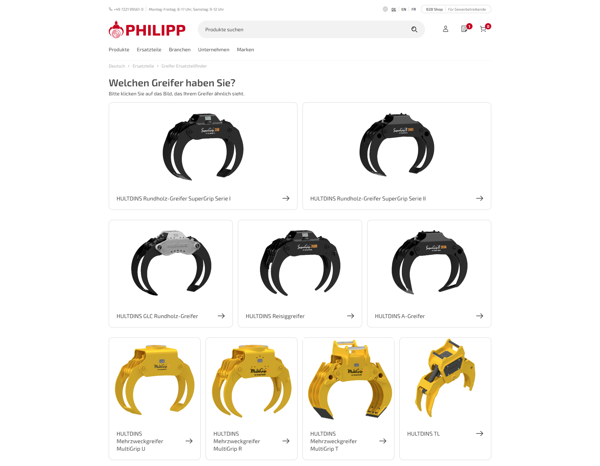 Ersatzteilfinder Philipp Forstwerkzeuge Screenshot aus dem PHILIPP ForstWerkzeuge Onlineshop