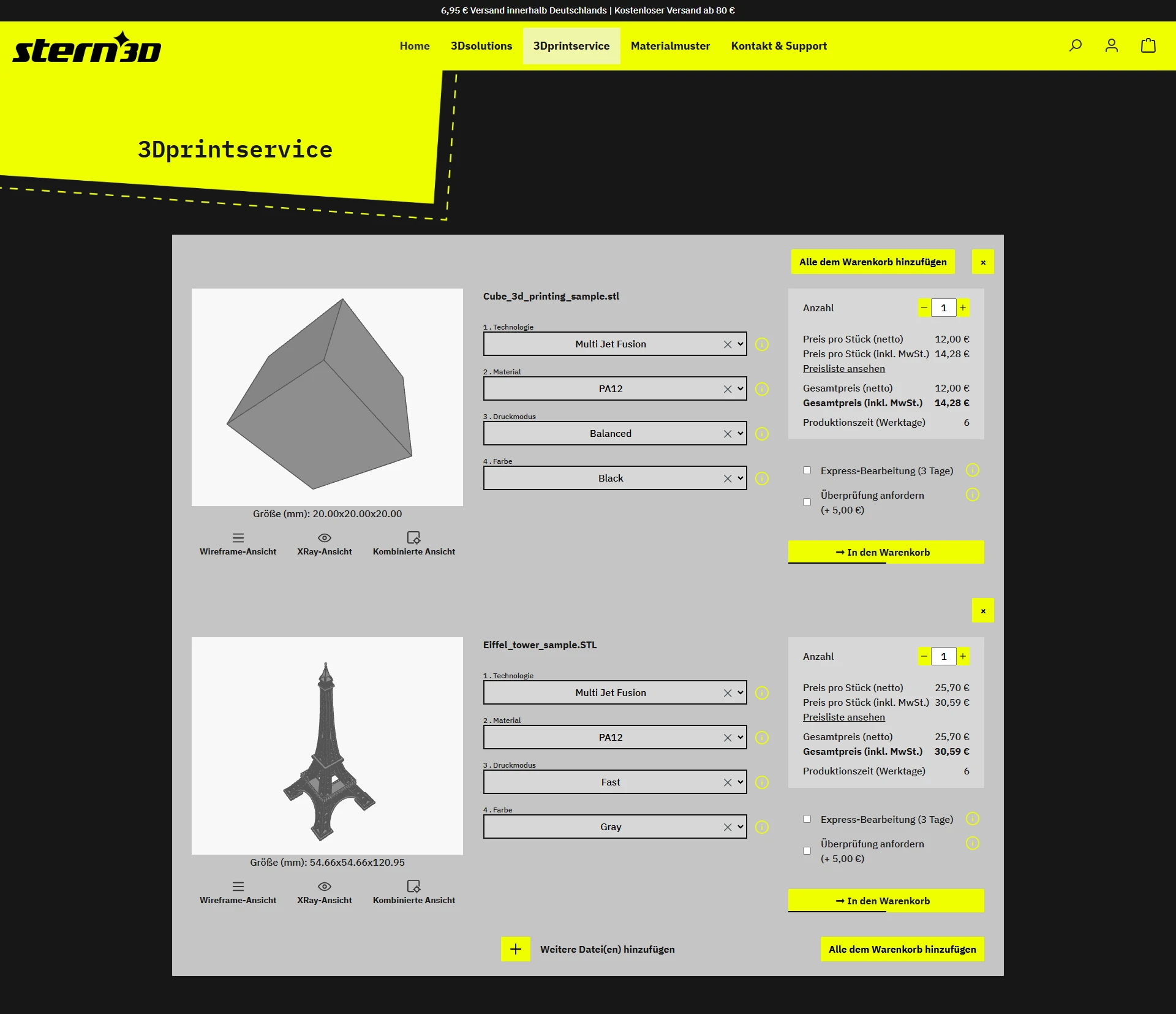 Stern 3D Druckkonfigurator Screenshot aus dem CCG-TKD Cables Produktkatalog