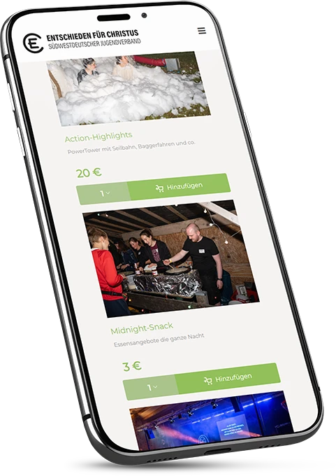 Der von arven.io erstellte SWD-EC-Spendenshop auf einem Smartphone